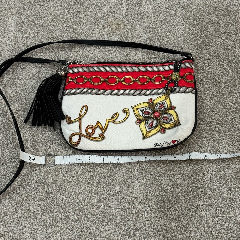 Brighton White, Red and Gold 'Love' Crossbody with Tassel